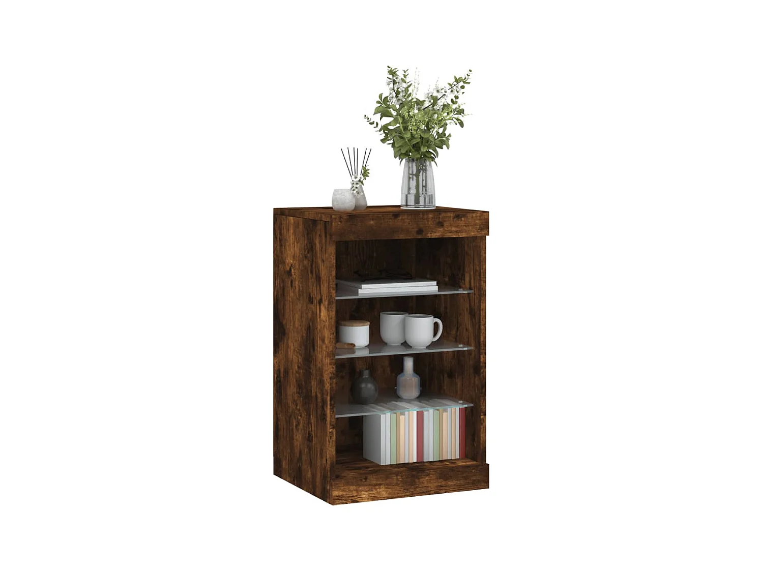 Buffet | Bahut | Meuble de rangement avec lumières LED chêne fumé 41x37x67 cm