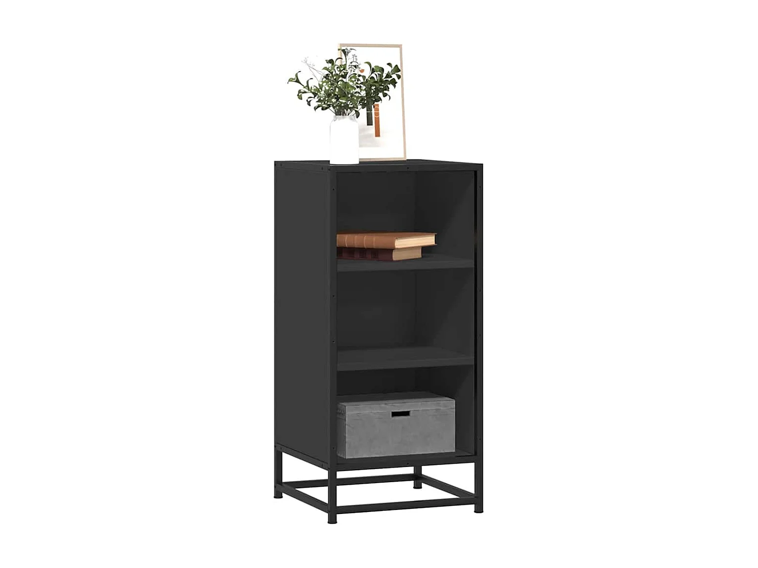 Buffet | Bahut | Meuble de rangement noir 35,5x35x76 cm bois d'ingénierie et métal