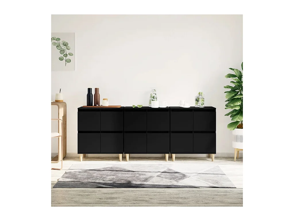 Credenze | Buffet | Armadi 3pz Nere 60x35x70 cm in Legno Multistrato