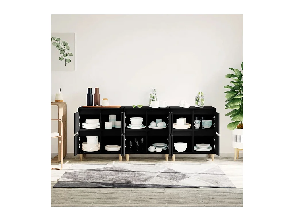 Credenze | Buffet | Armadi 3pz Nere 60x35x70 cm in Legno Multistrato
