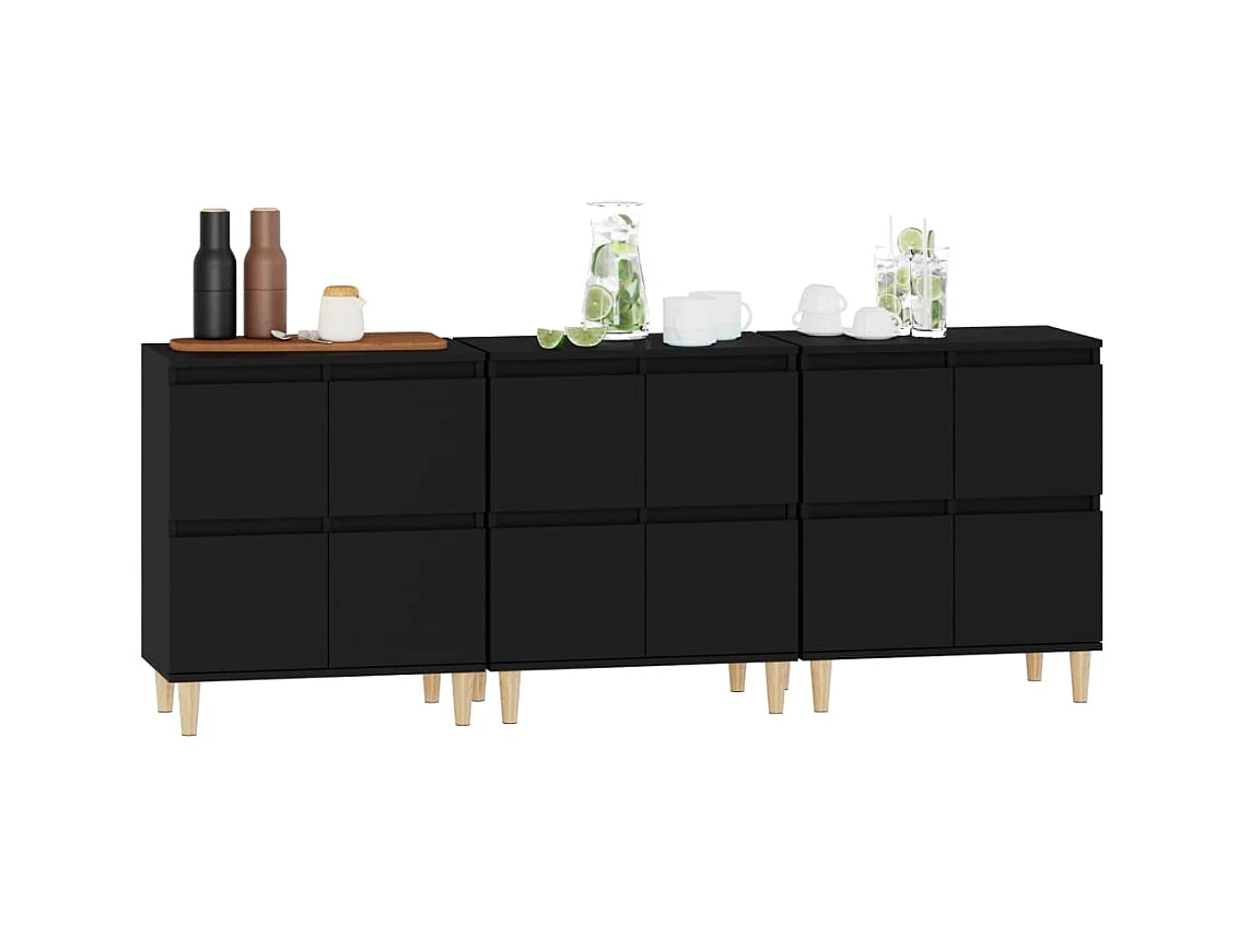 Credenze | Buffet | Armadi 3pz Nere 60x35x70 cm in Legno Multistrato