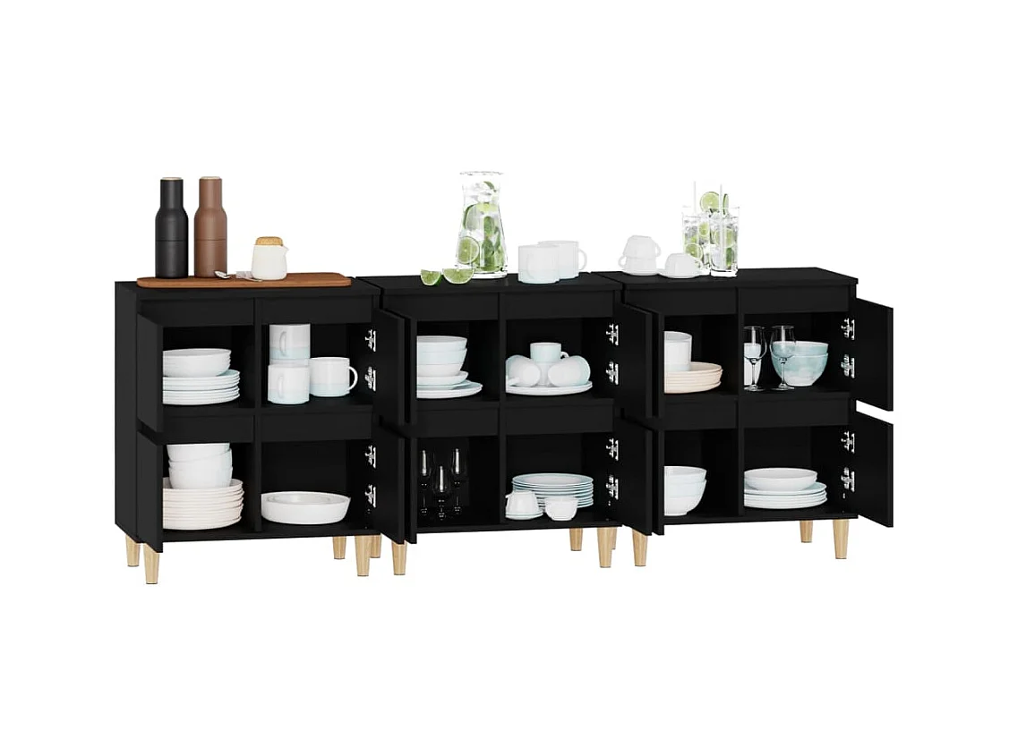 Credenze | Buffet | Armadi 3pz Nere 60x35x70 cm in Legno Multistrato