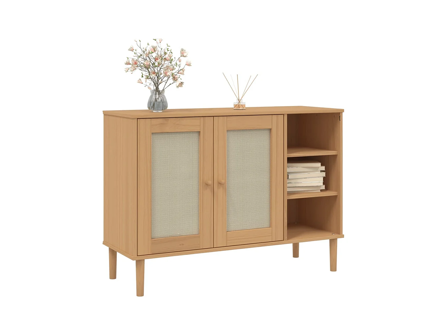 Buffet | Bahut | Meuble de rangement SENJA aspect rotin marron 112x40x80cm bois massif de pin