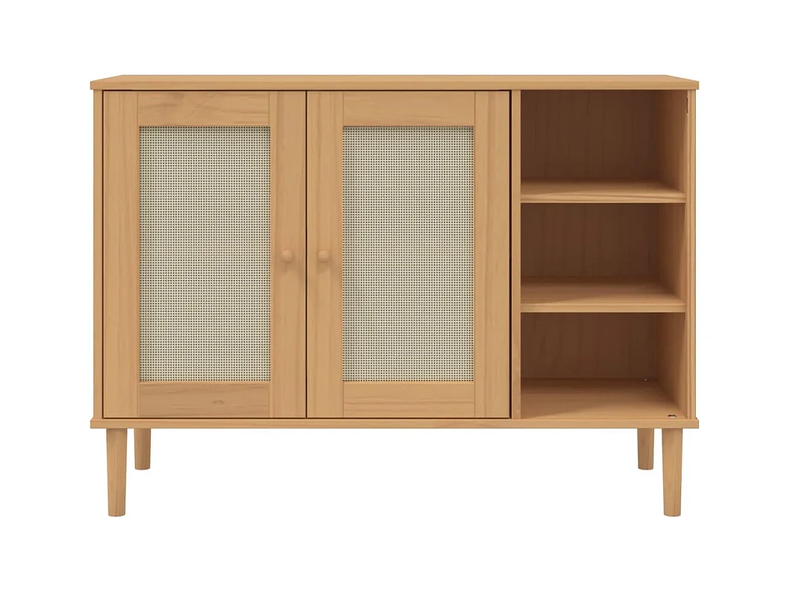 Buffet | Bahut | Meuble de rangement SENJA aspect rotin marron 112x40x80cm bois massif de pin