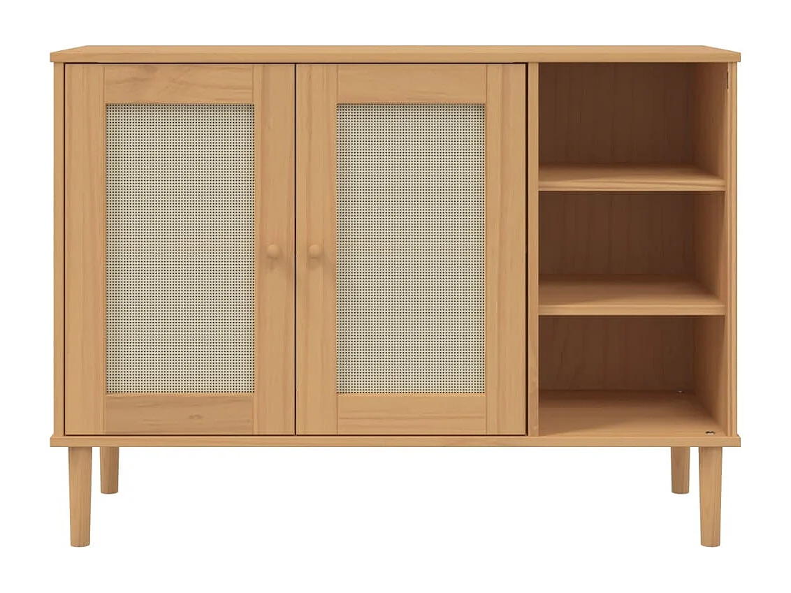 Buffet | Bahut | Meuble de rangement SENJA aspect rotin marron 112x40x80cm bois massif de pin