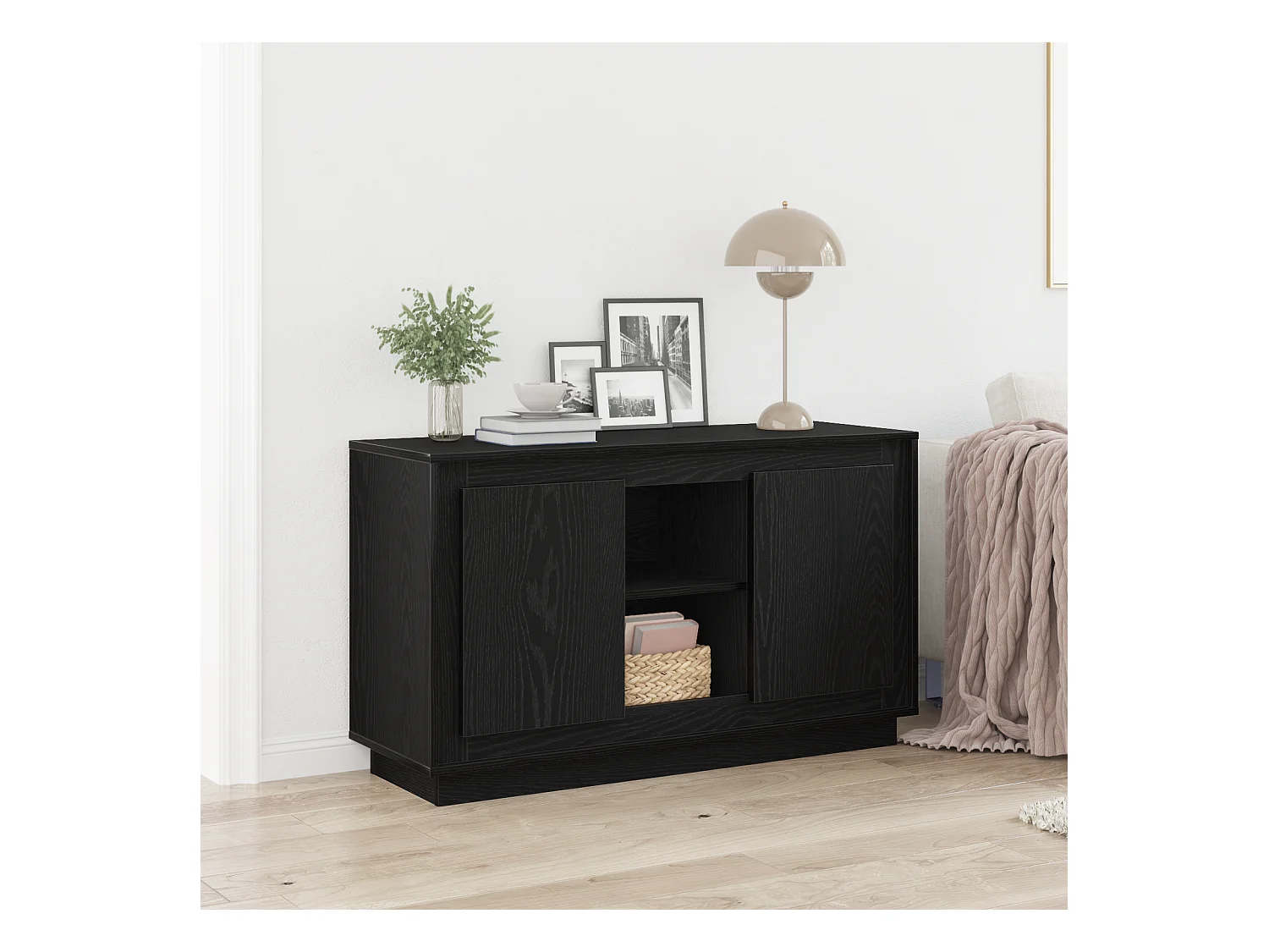 Credenza | Buffet | Armadio Nero Rovere 102x35x60 cm Legno ingegnerizzato