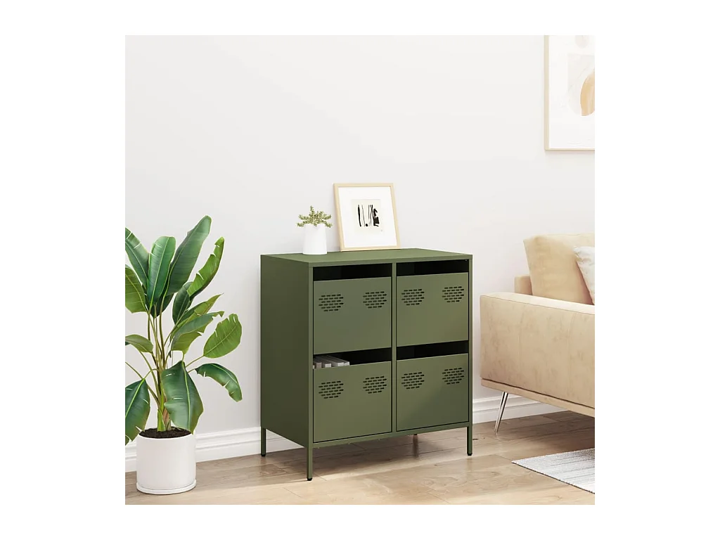 Buffet | Commode à tiroir | Meuble de rangement vert olive 68x39x73,5 cm acier laminé à froid
