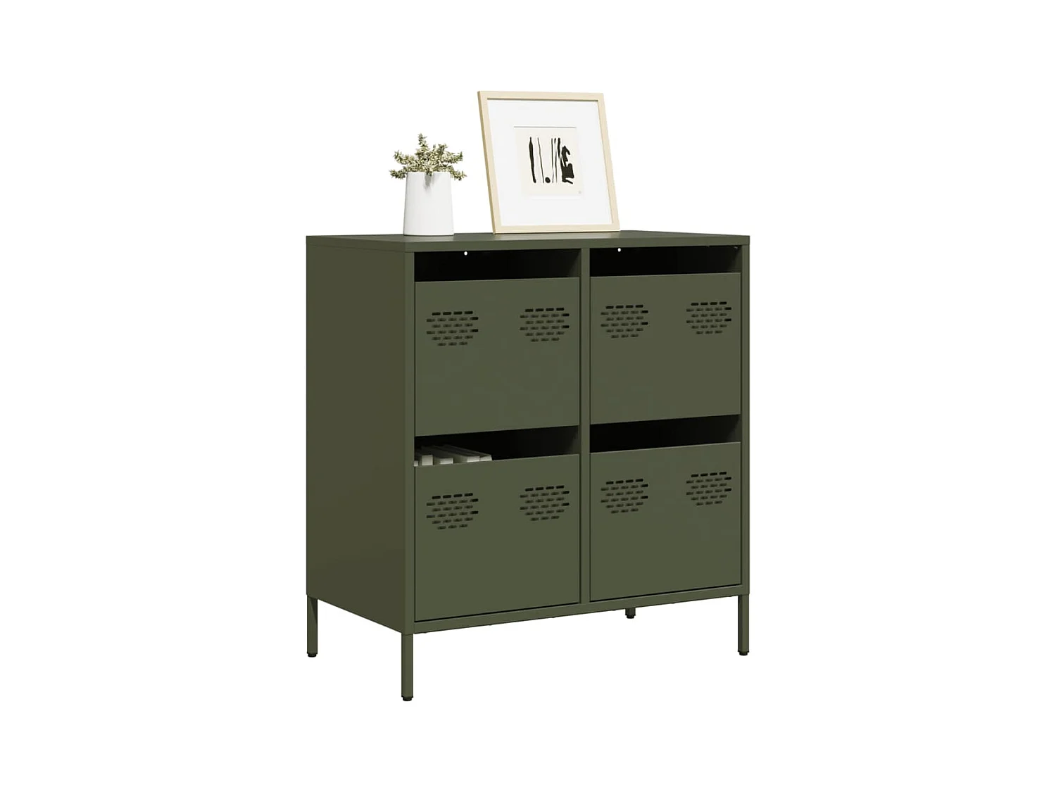 Buffet | Commode à tiroir | Meuble de rangement vert olive 68x39x73,5 cm acier laminé à froid