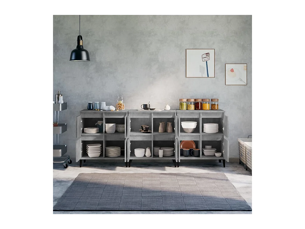 Credenze | Buffet | Armadi 3pz Grigio Cemento 60x35x70 cm in Legno Multistrato