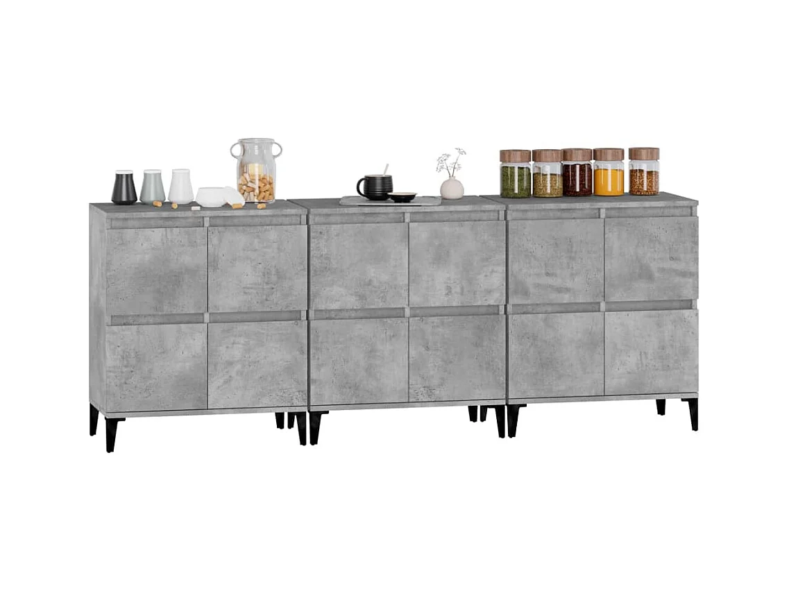 Credenze | Buffet | Armadi 3pz Grigio Cemento 60x35x70 cm in Legno Multistrato