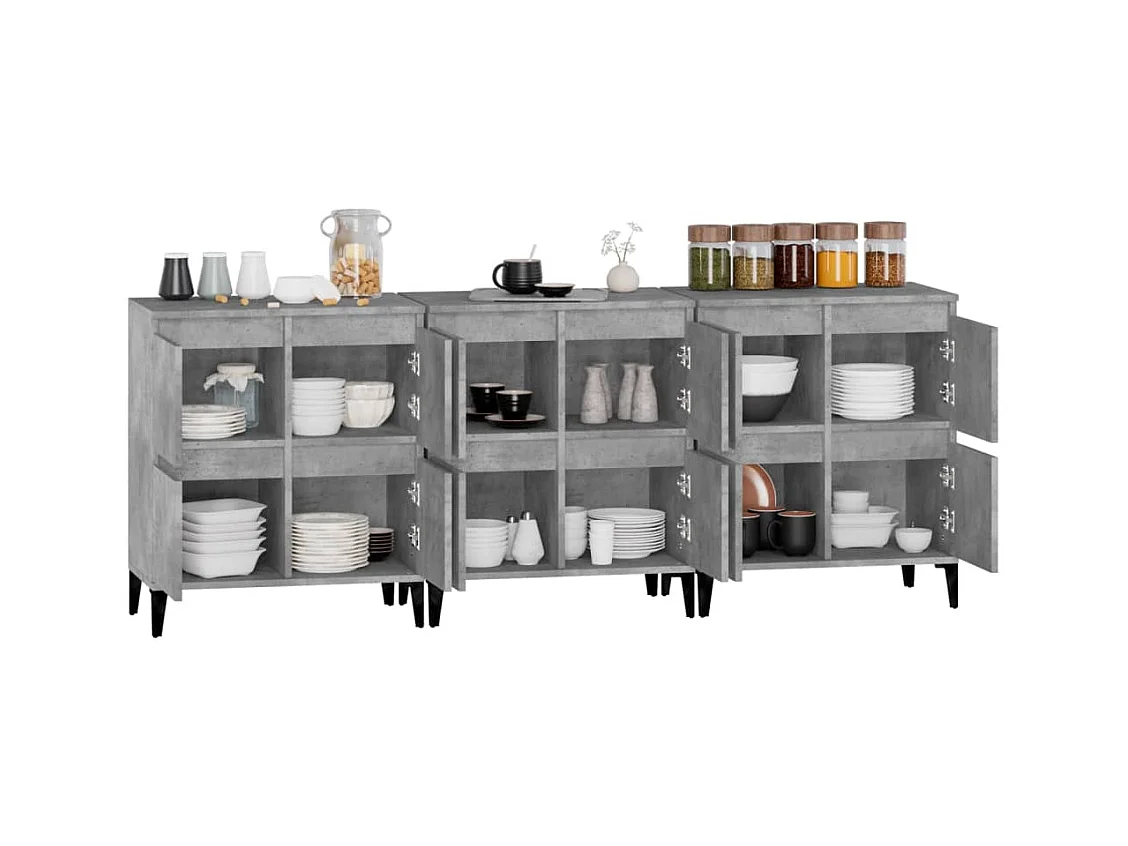 Credenze | Buffet | Armadi 3pz Grigio Cemento 60x35x70 cm in Legno Multistrato