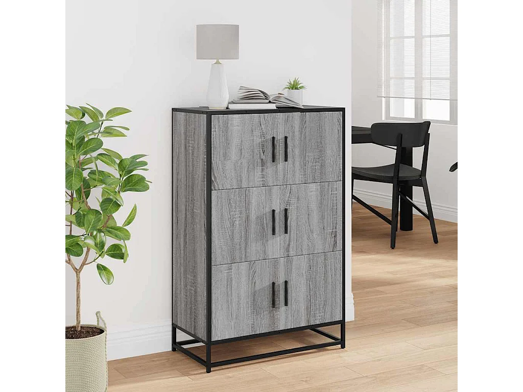 Buffet | Bahut | Meuble de rangement haut sonoma gris 68x35x106,5 cm bois ingénierie et métal
