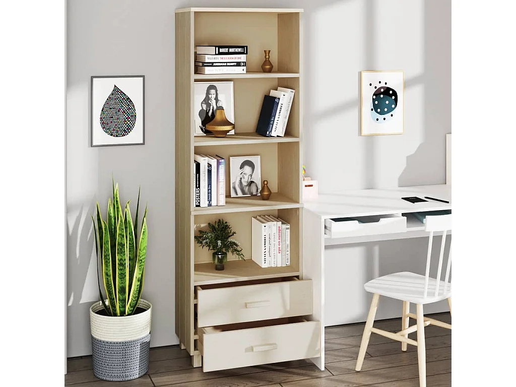 Buffet | Commode à tiroir | Meuble de rangement HAMAR Marron miel 60x35x180 cm Bois massif de pin