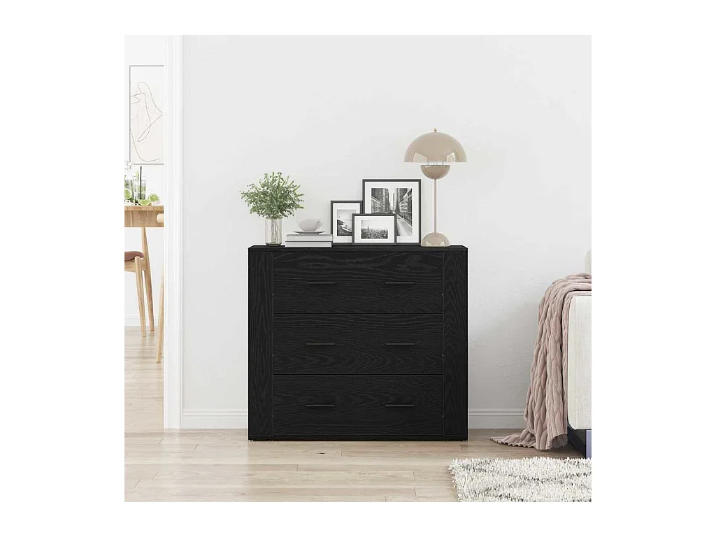 Buffet | Bahut | Meuble de rangement Noir Chêne 33x80x70 cm Bois reconstitué