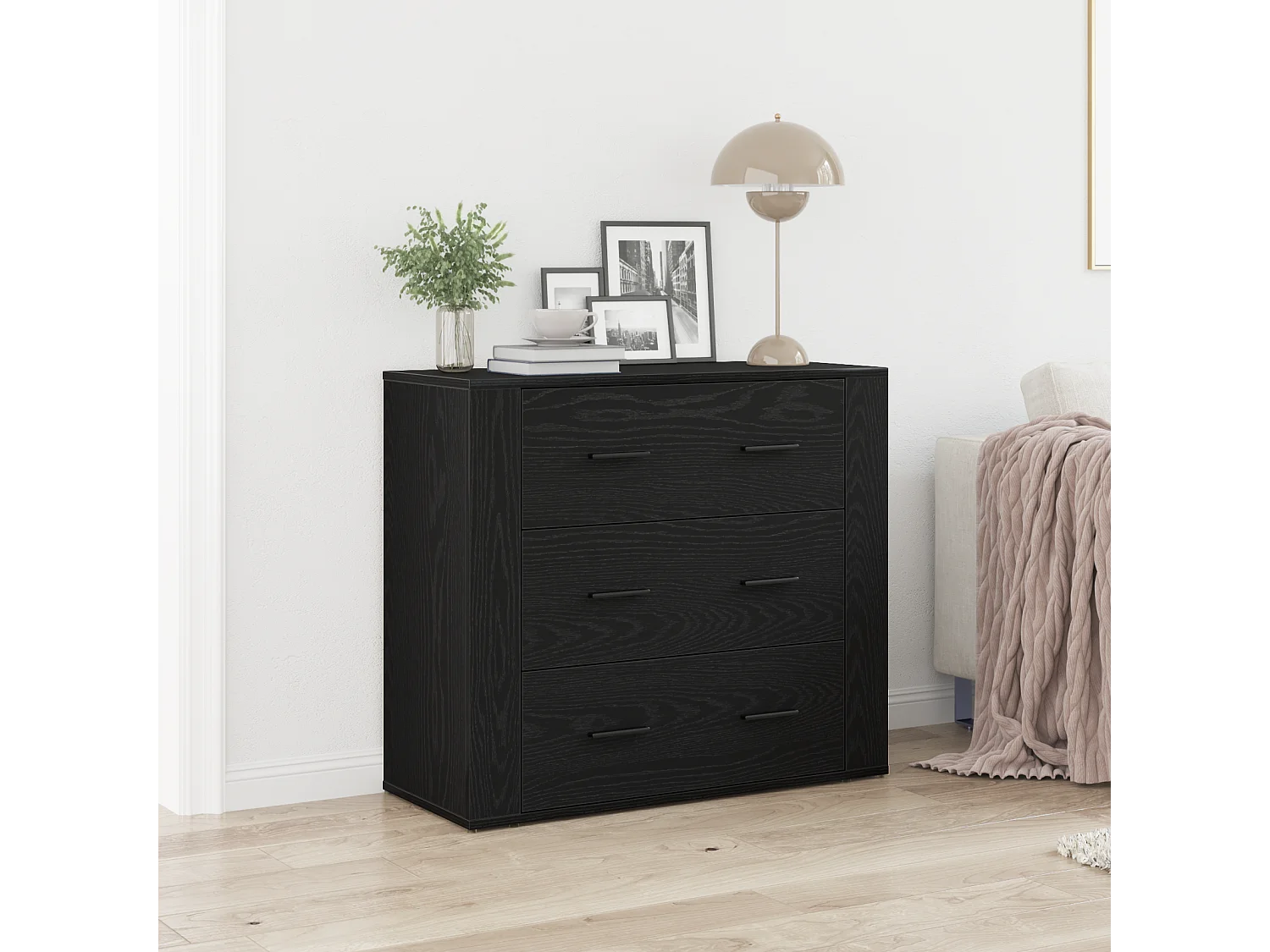 Buffet | Bahut | Meuble de rangement Noir Chêne 33x80x70 cm Bois reconstitué