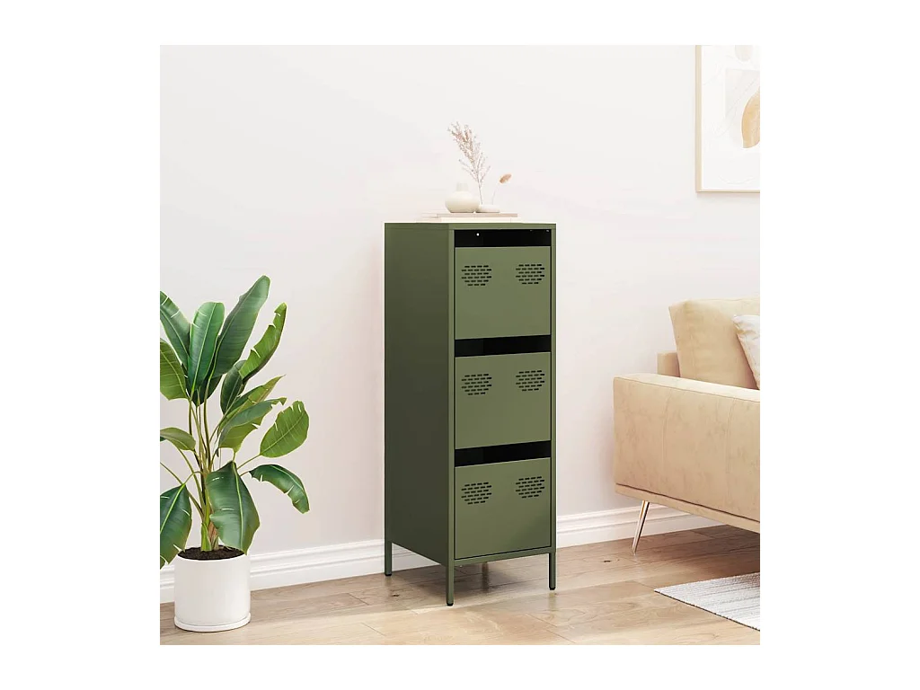 Buffet | Commode à tiroir | Meuble de rangement vert olive 39x35x103,5 cm acier