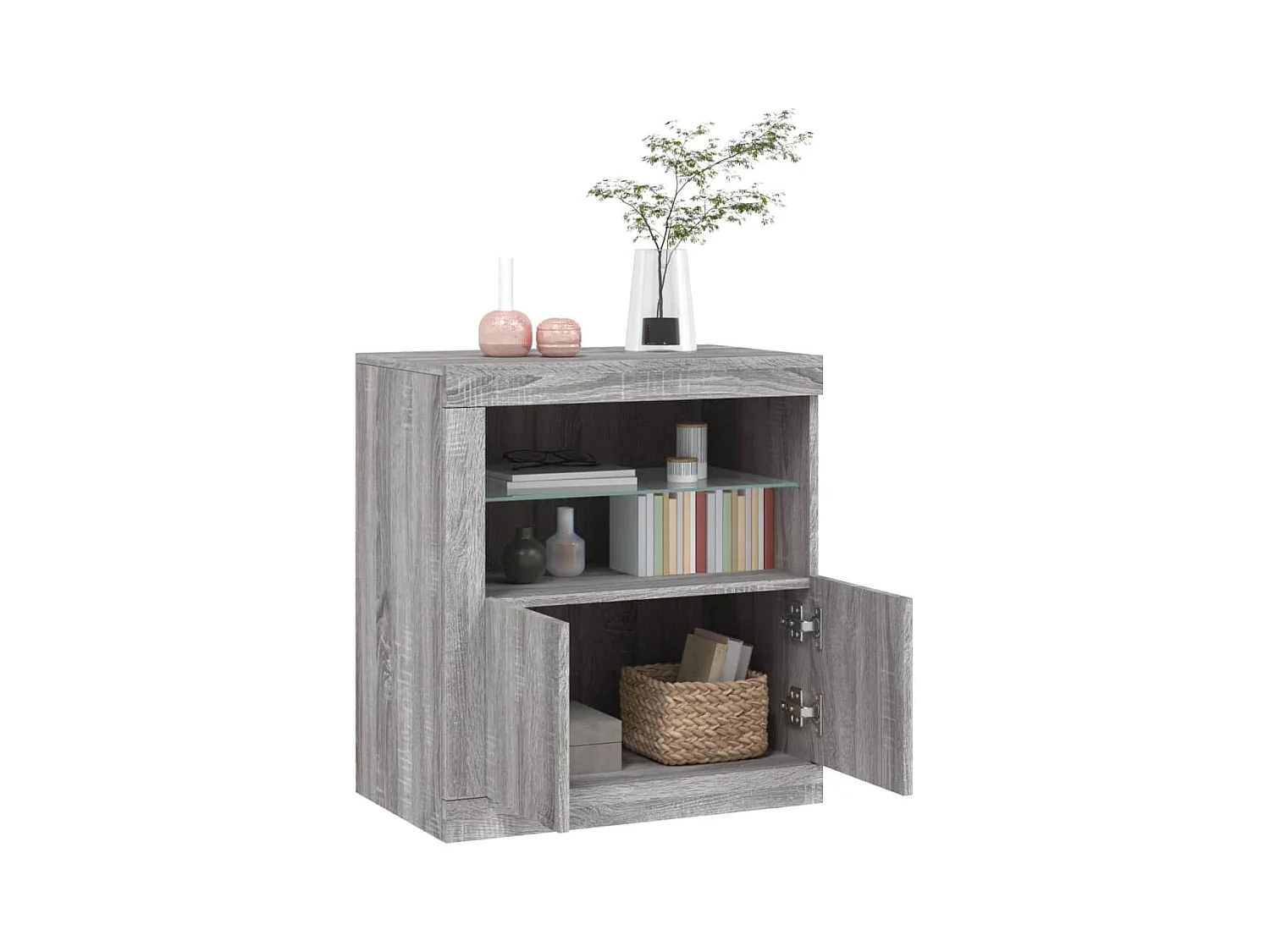 Buffet | Bahut | Meuble de rangement avec lumières LED sonoma gris 60,5x37x67 cm