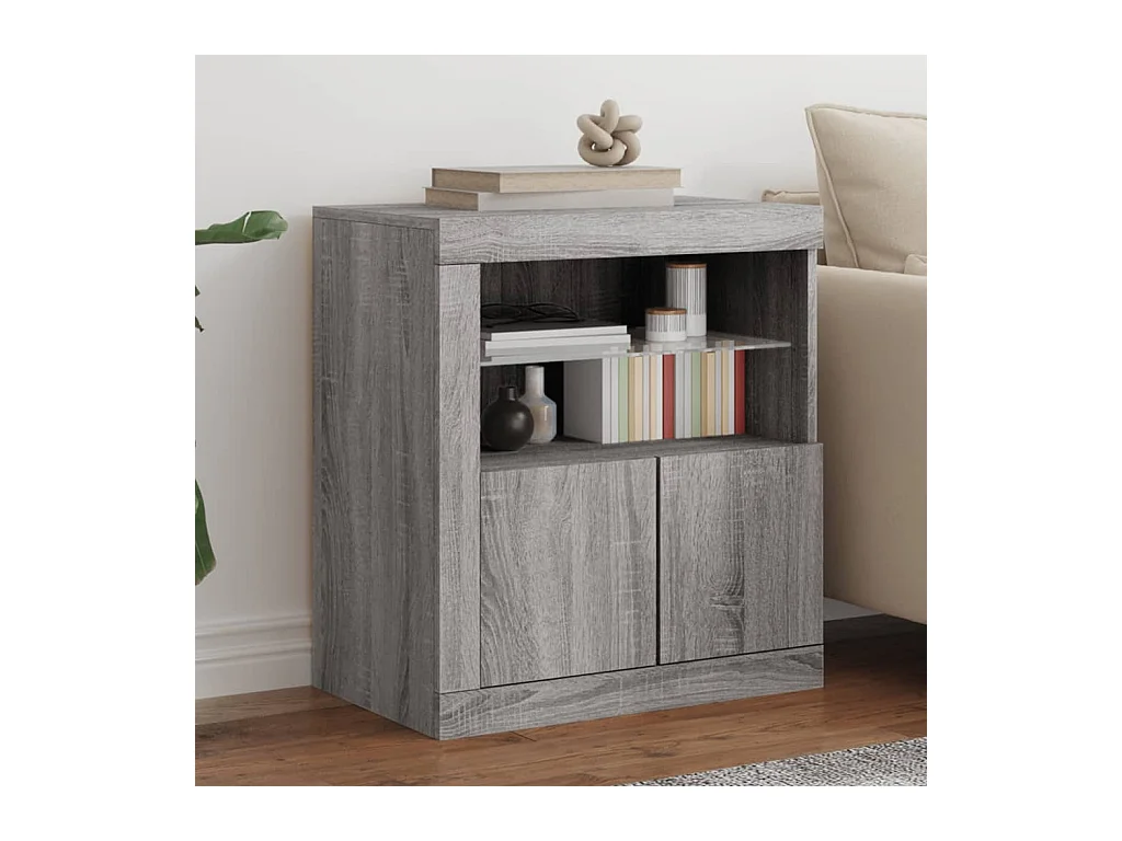 Credenza | Buffet | Armadio con Luci LED Grigio Sonoma 60,5x37x67 cm