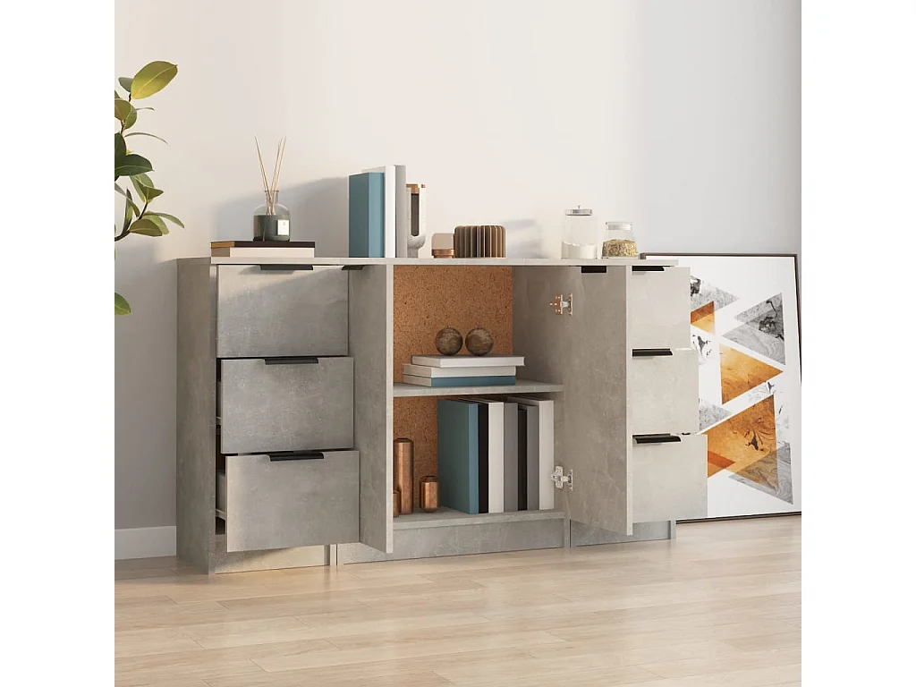 Buffet | Commode à tiroir | Meuble de rangements | Bahuts | Meuble de rangement 3 pcs gris béton bois d'ingénierie