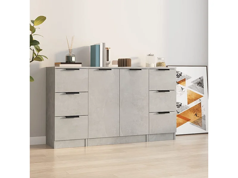 Buffet | Commode à tiroir | Meuble de rangements | Bahuts | Meuble de rangement 3 pcs gris béton bois d'ingénierie