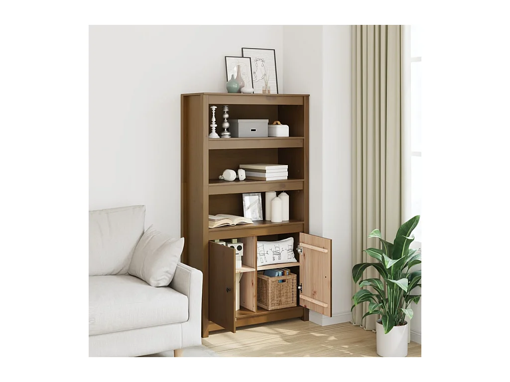 Credenza | Buffet | Armadio Marrone Ambra 80x35x154 cm in Legno Massello di Pino