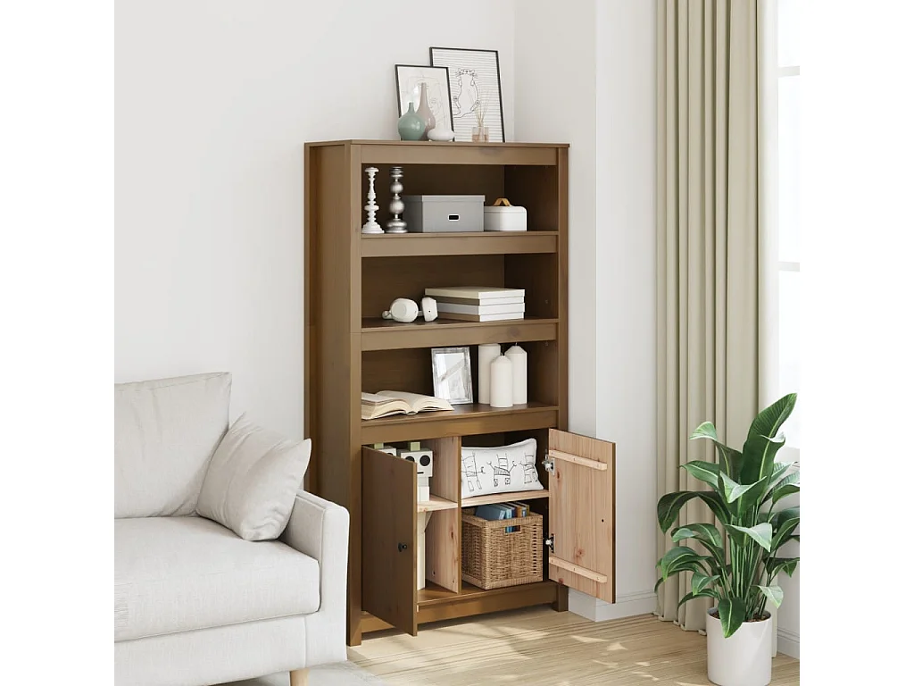 Credenza | Buffet | Armadio Marrone Ambra 80x35x154 cm in Legno Massello di Pino