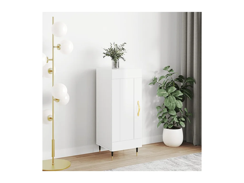 Credenza | Buffet | Armadio Bianco Lucido 34,5x34x90 cm in Legno Multistrato