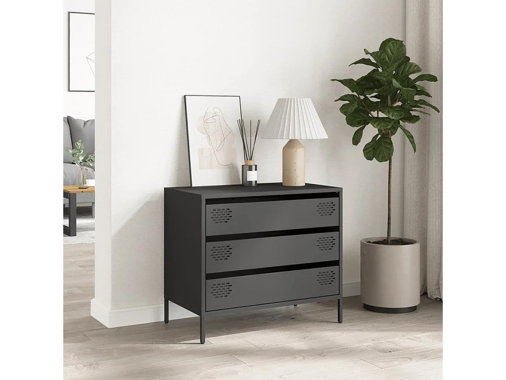Credenza | Buffet | Armadio Nera 68x39x58,5 cm in Acciaio Laminato a Freddo