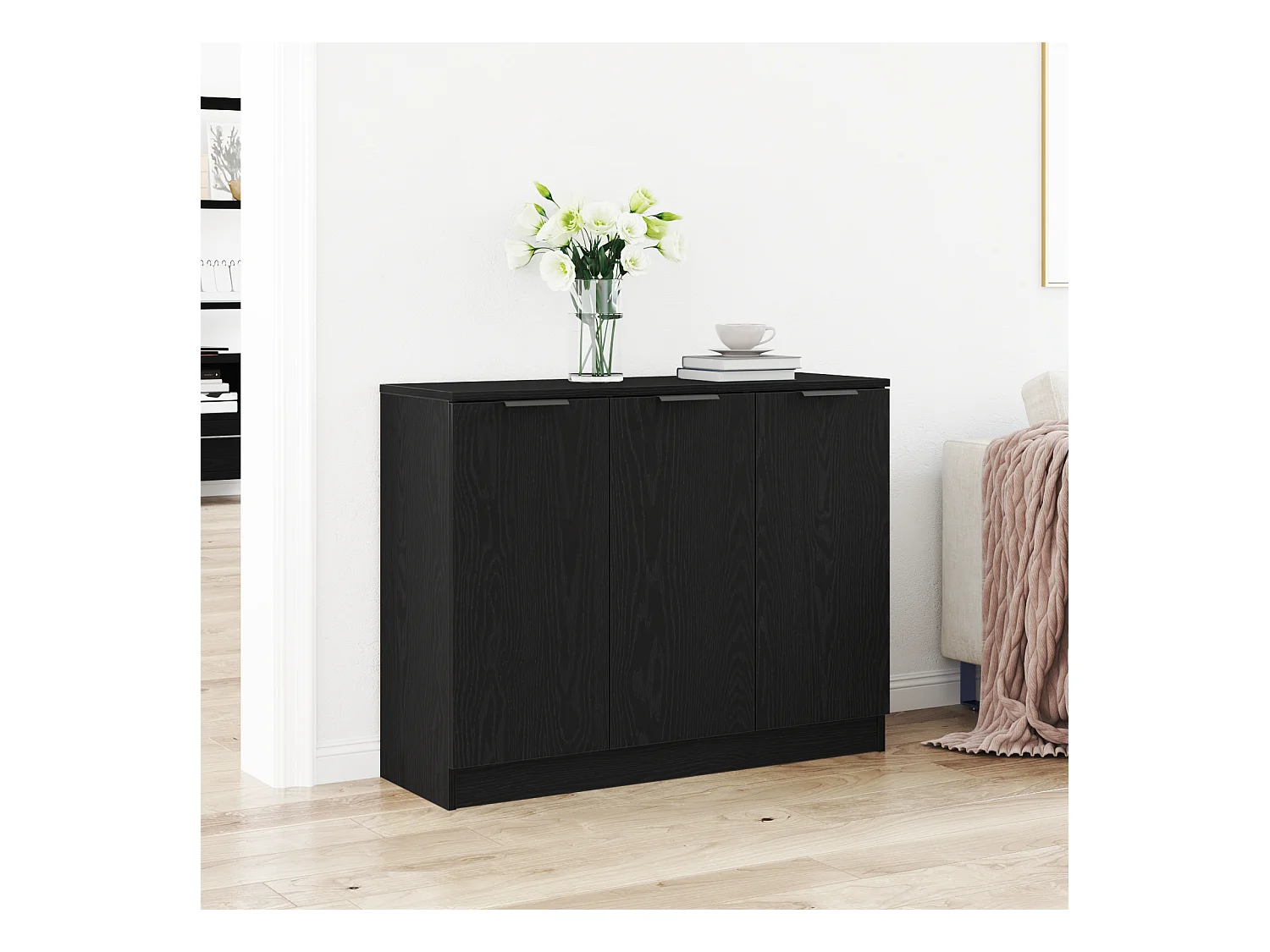 Credenza | Buffet | Armadio Nera in Rovere 90,5x30x70 cm in Legno Ingegnerizzato