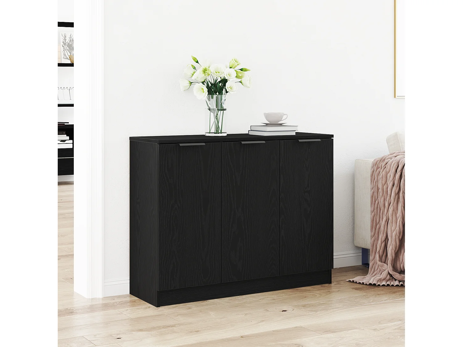 Buffet | Bahut | Meuble de rangement Noir Chêne 90,5x30x70 cm Bois d'ingénierie
