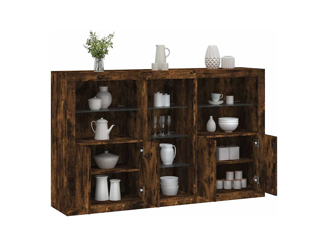 Credenza | Buffet | Armadio con Luci LED Rovere Fumo 162x37x100 cm