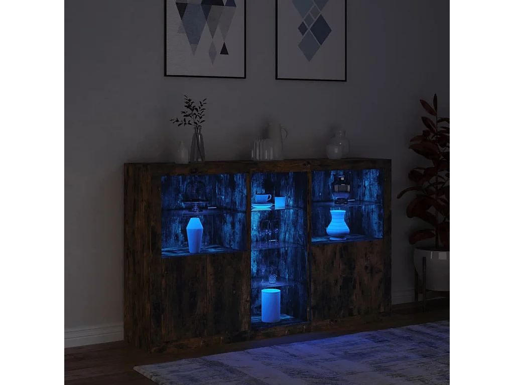 Buffet | Bahut | Meuble de rangement avec lumières LED chêne fumé 162x37x100 cm