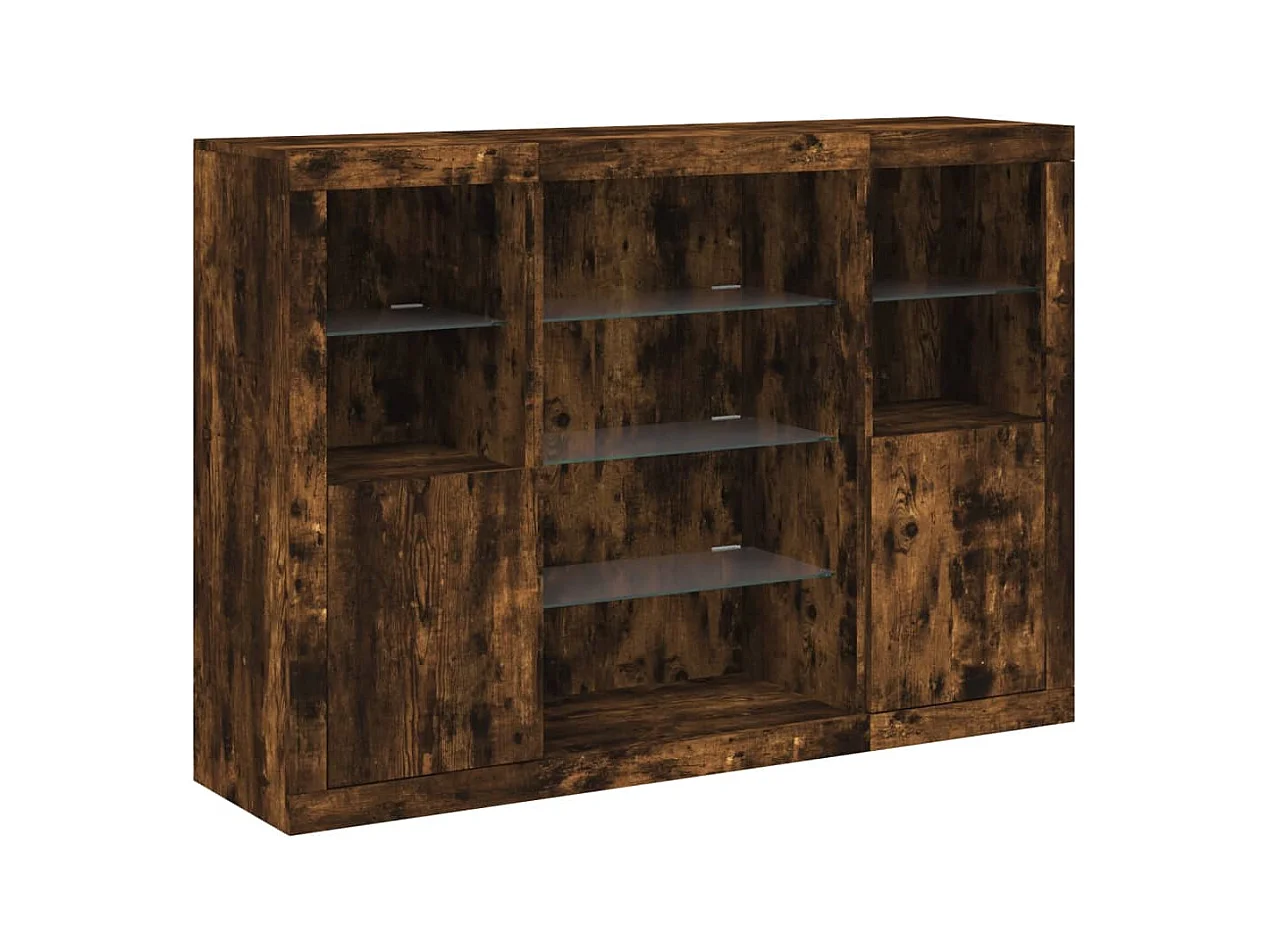 Buffets | Bahuts | Meuble de rangement avec lumières LED 3 pcs chêne fumé bois d'ingénierie