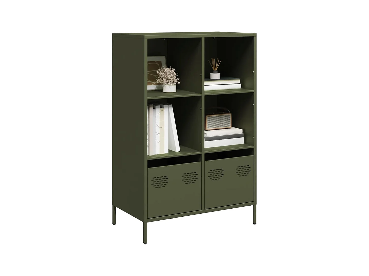 Buffet | Commode à tiroir | Meuble de rangement haut vert olive 68x39x103,5 cm acier
