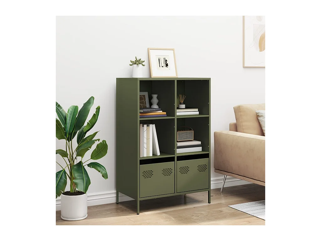 Buffet | Commode à tiroir | Meuble de rangement haut vert olive 68x39x103,5 cm acier