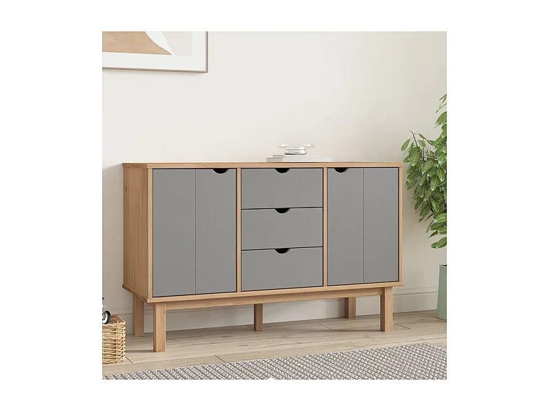 Buffet | Commode à tiroir | Meuble de rangement OTTA Marron et gris 113,5x43x73 cm Bois massif pin