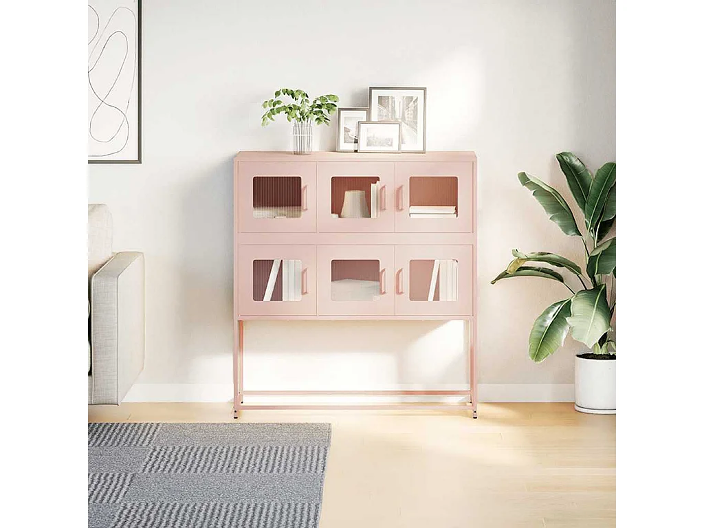 Buffet | Bahut | Meuble de rangement rose 100,5x39x107 cm acier laminé à froid