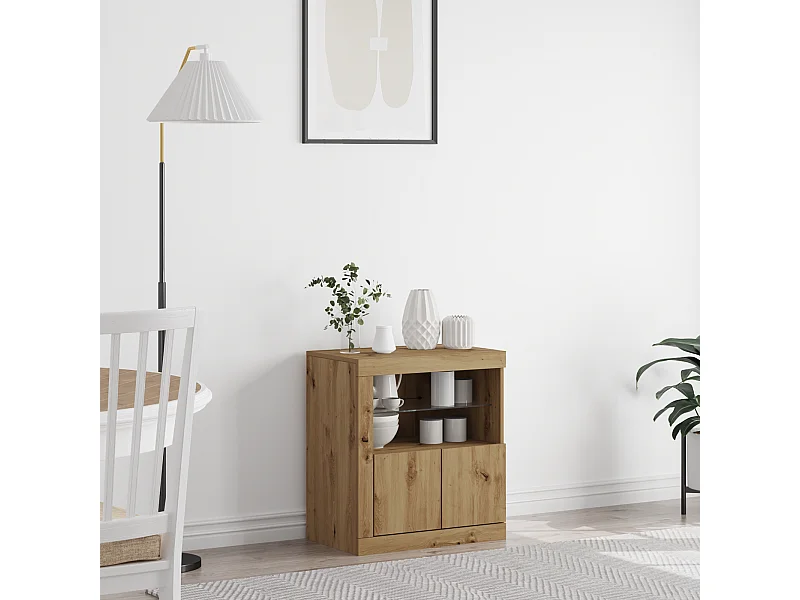 Buffet | Bahut | Meuble de rangement avec lumières LED Chêne artisanal 60,5x37x67 cm