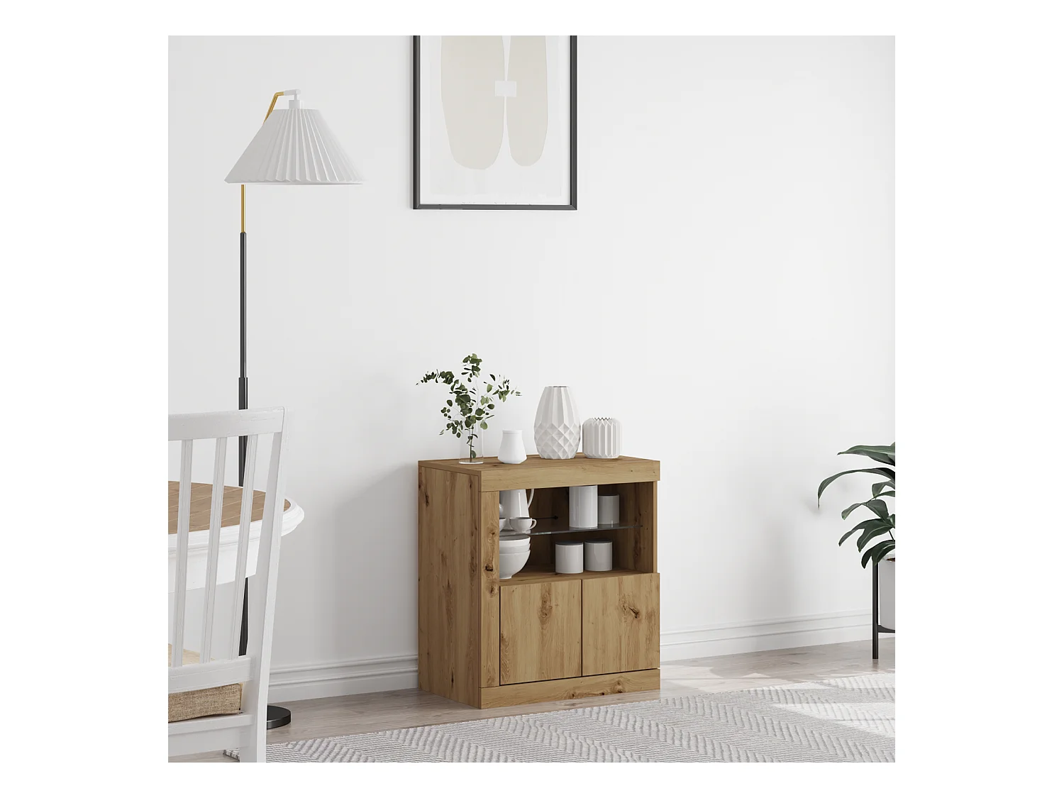 Buffet | Bahut | Meuble de rangement avec lumières LED Chêne artisanal 60,5x37x67 cm