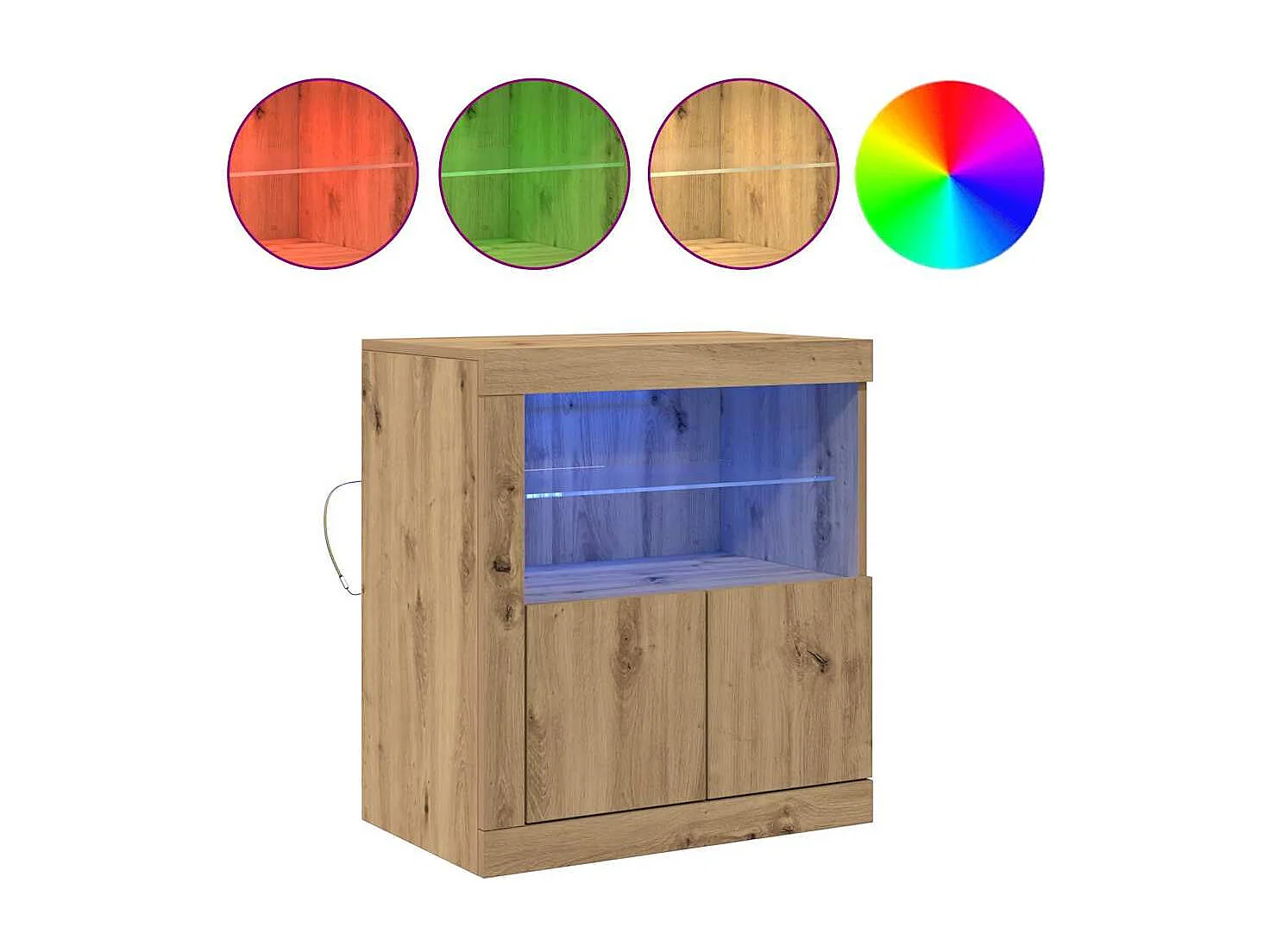 Buffet | Bahut | Meuble de rangement avec lumières LED Chêne artisanal 60,5x37x67 cm