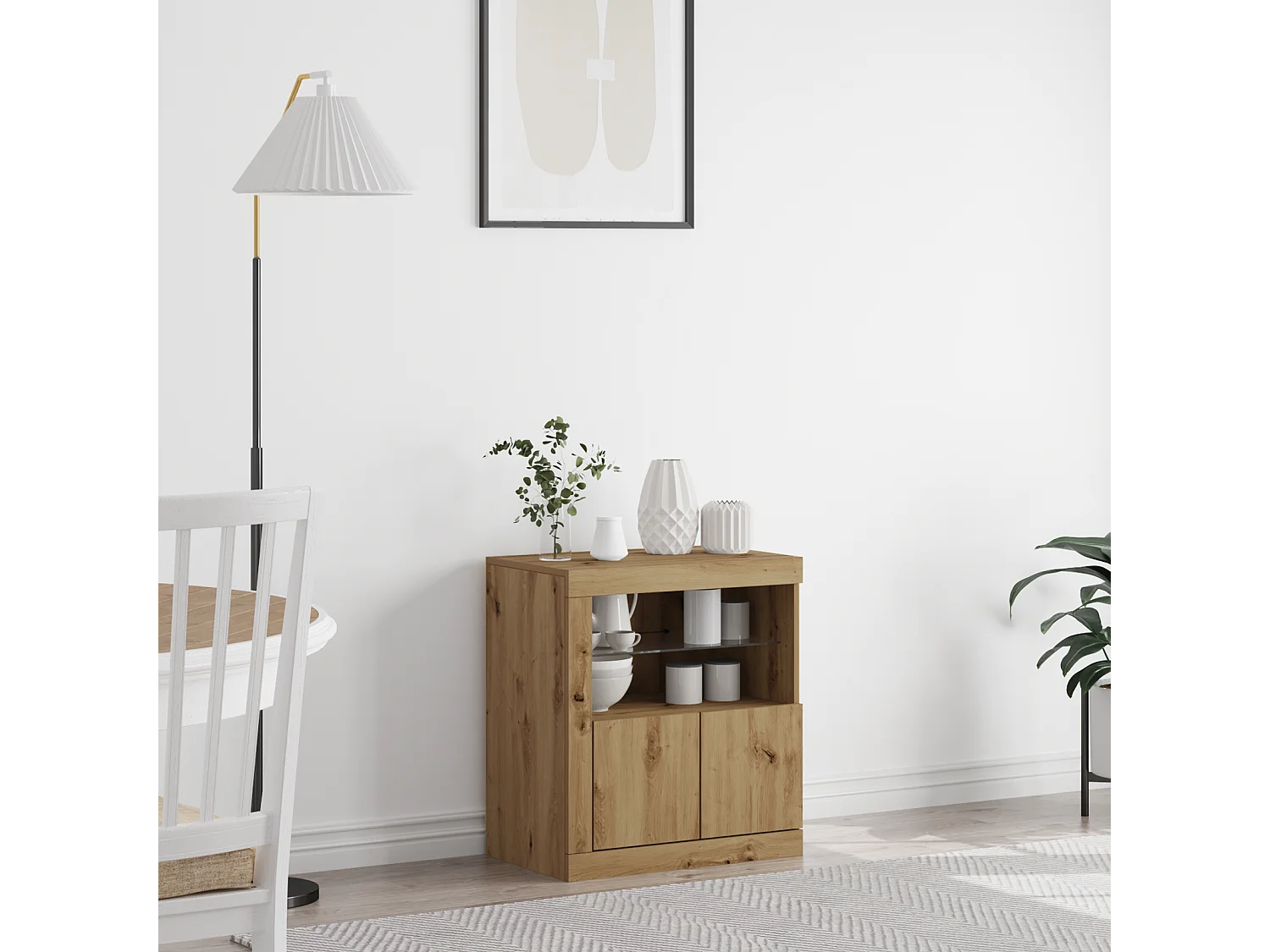 Buffet | Bahut | Meuble de rangement avec lumières LED Chêne artisanal 60,5x37x67 cm