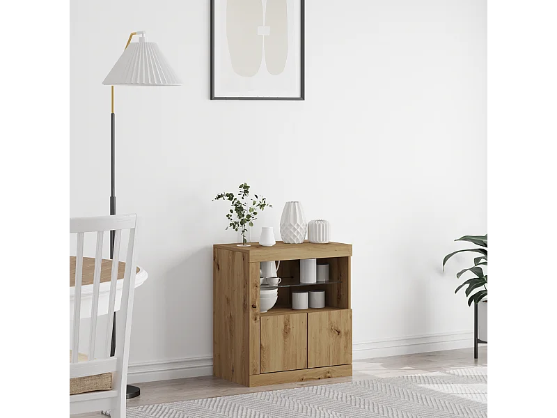 Buffet | Bahut | Meuble de rangement avec lumières LED Chêne artisanal 60,5x37x67 cm