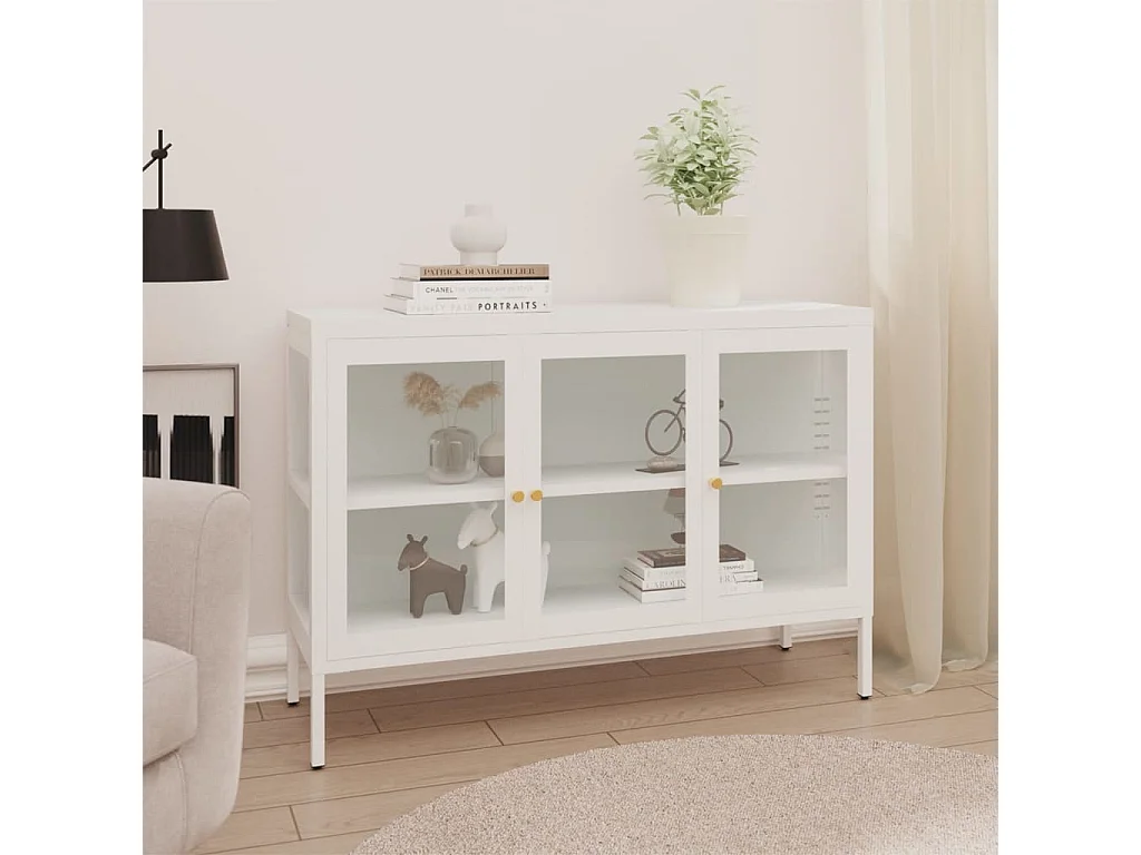 Credenza | Buffet | Armadio Bianca 105x35x70 cm in Acciaio e Vetro