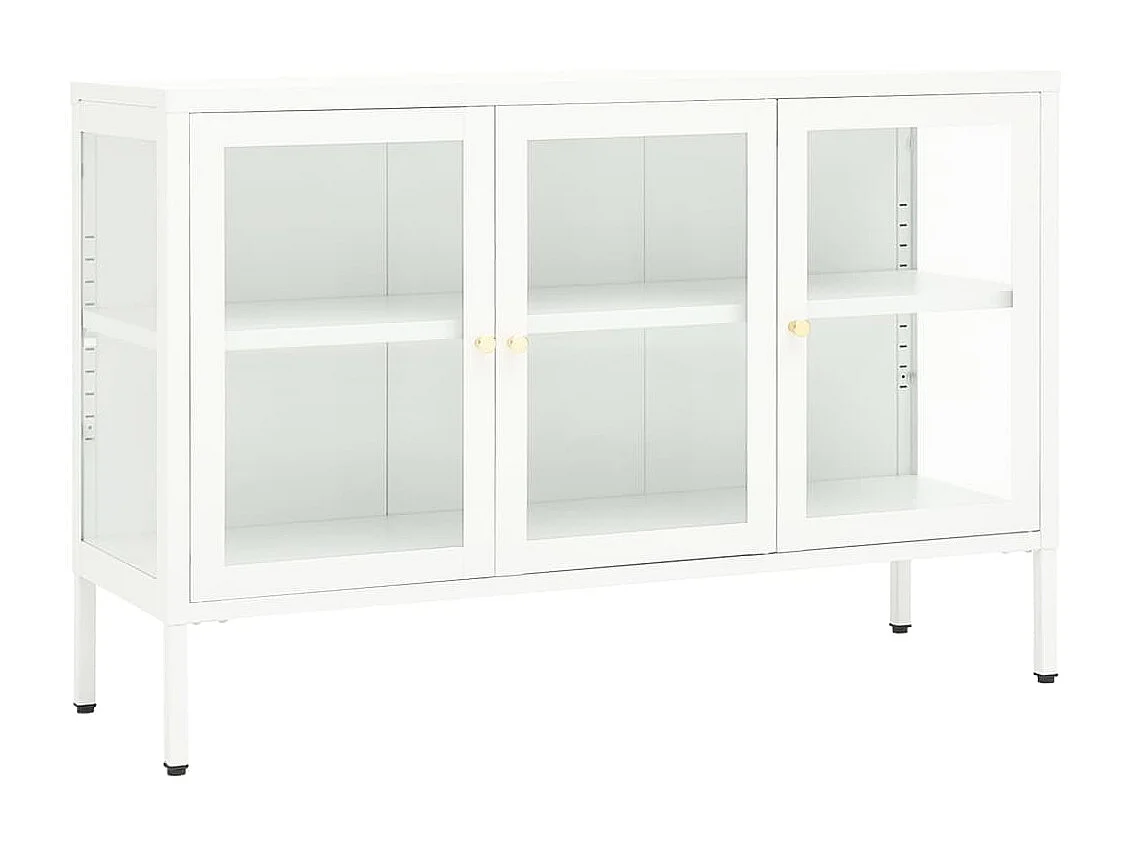 Credenza | Buffet | Armadio Bianca 105x35x70 cm in Acciaio e Vetro