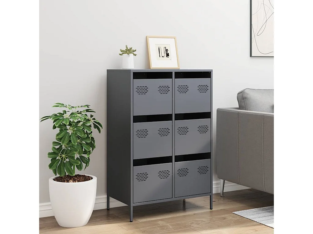 Buffet | Commode à tiroir | Meuble de rangement haut anthracite 68x39x101,5 cm acier