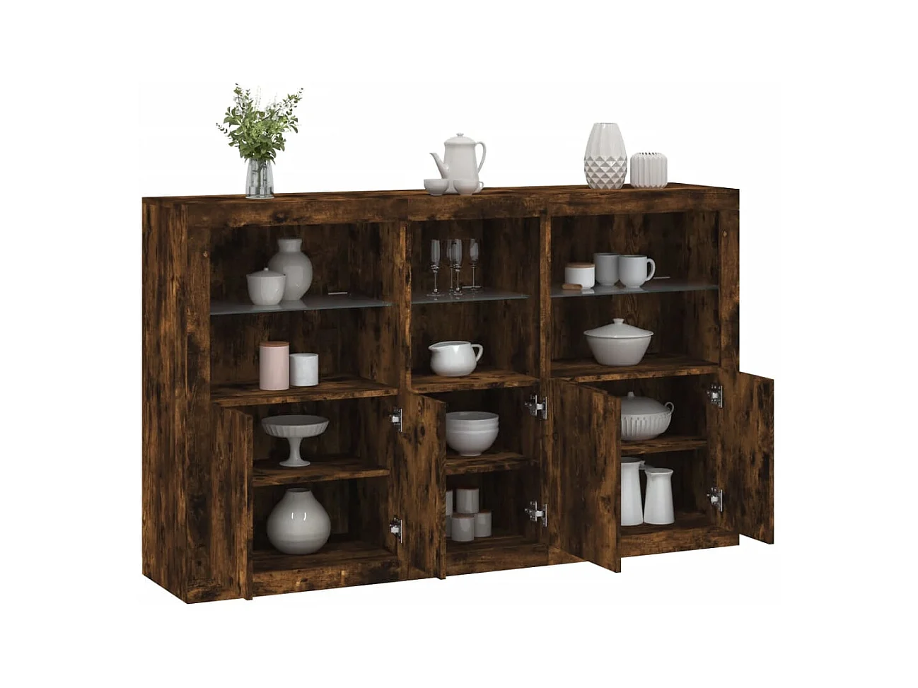 Credenza | Buffet | Armadio con Luci LED Rovere Fumo 162x37x100 cm