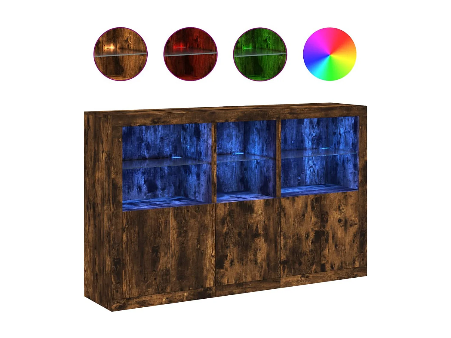 Buffet | Bahut | Meuble de rangement avec lumières LED chêne fumé 162x37x100 cm