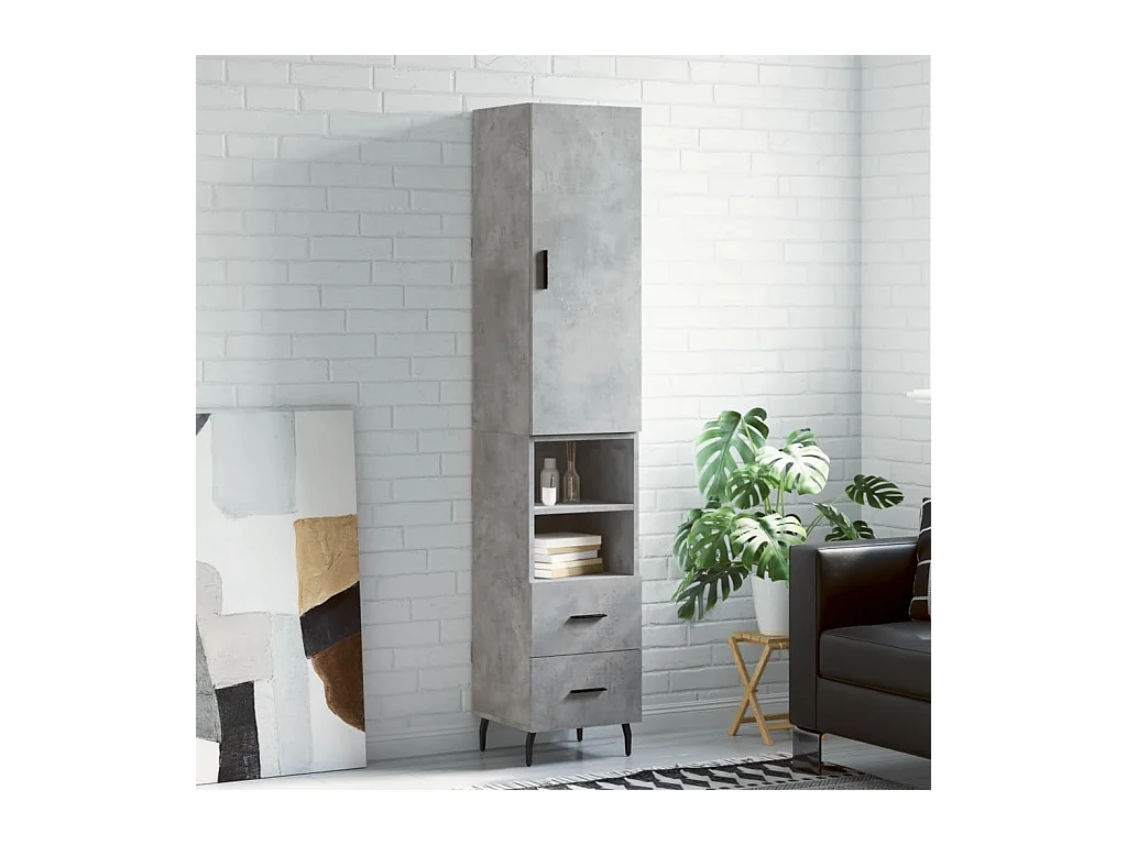 Credenza | Buffet | Armadio Grigio Cemento 34,5x34x180 cm in Legno Multistrato