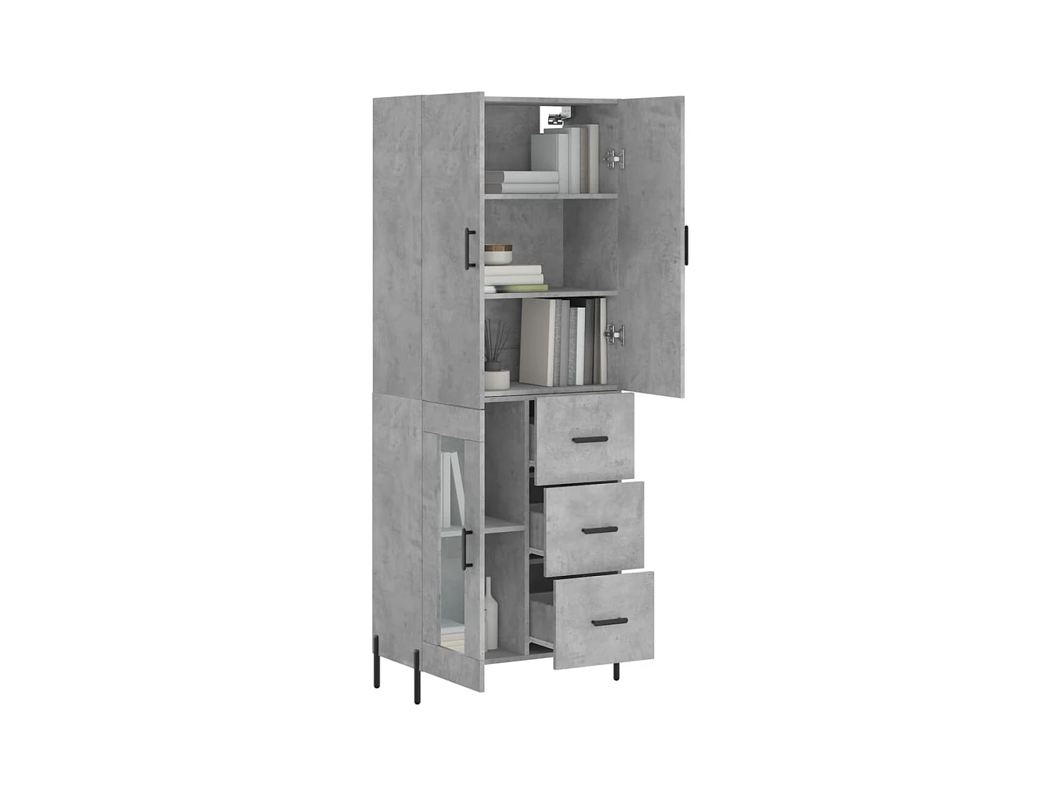 Buffet | Bahut | Meuble de rangement haut Gris béton 69,5x34x180 cm Bois d'ingénierie