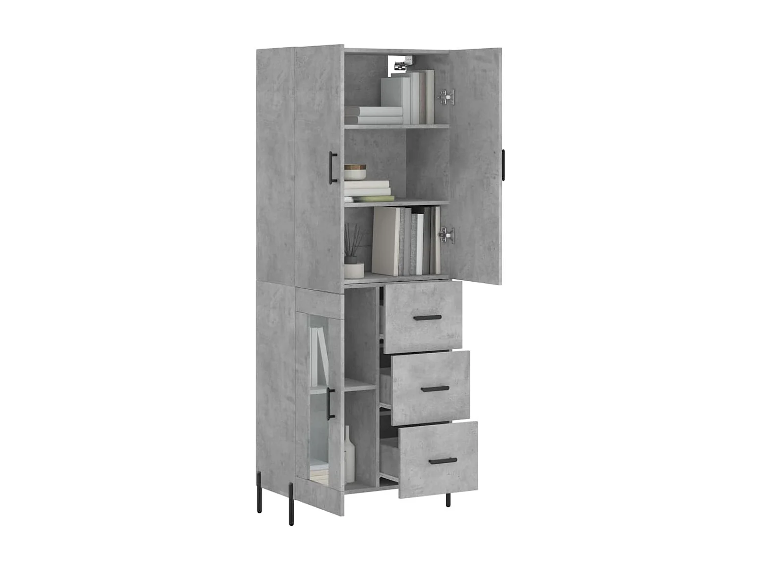 Credenza | Buffet | Armadio Grigio Cemento 69,5x34x180 cm in Legno Multistrato